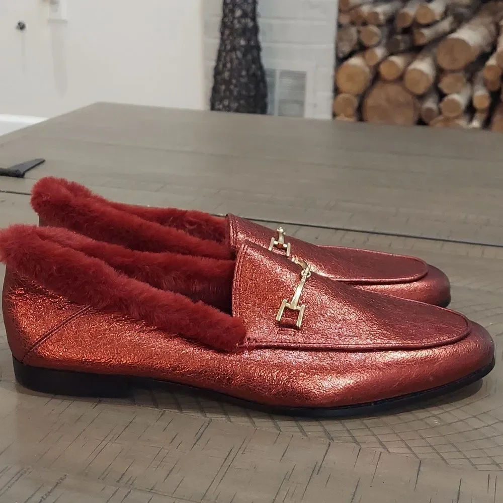 Sam Edelman Loraine Leather Faux Fur Burgundy Loafers